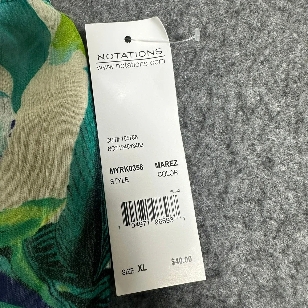 Notations Womens XL‎ Floral Chiffon Midi Skirt Teal Green Marez MYRK0358 NWT